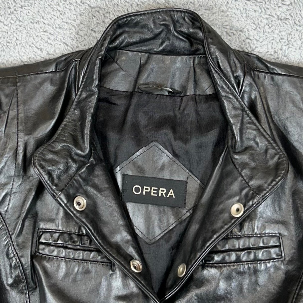 Opera Womens Black Genuine Leather Button Front Tailored Jacket Made in Canada 8